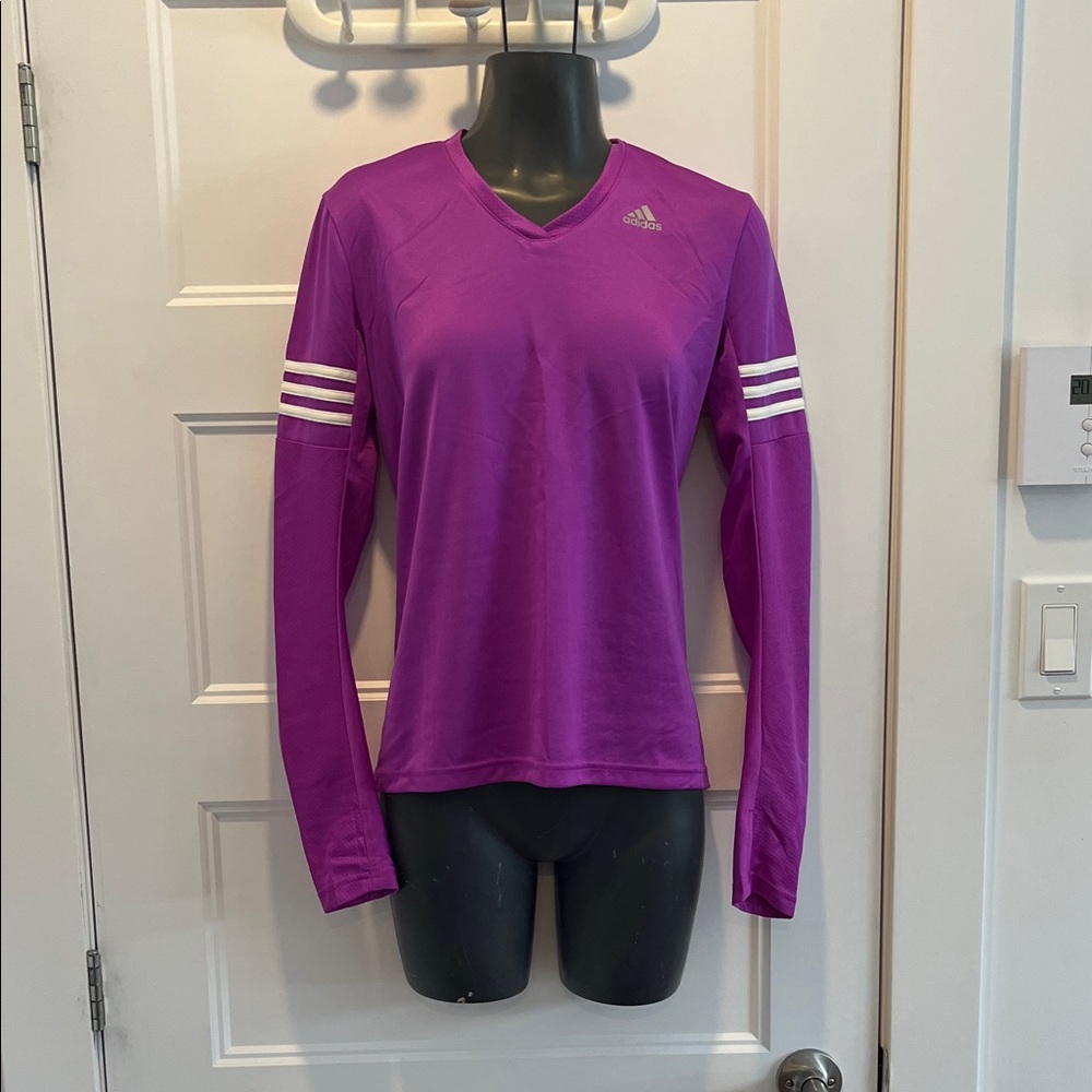 Adidas Vivid Purple Long Sleeve Top with White Stripes